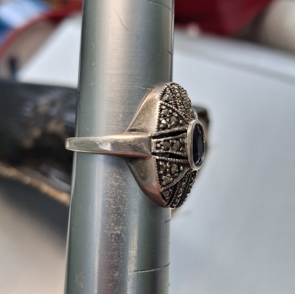 Vintage and unique Amythest And Marcasite Sterling two Rings stamped 925 - Picture 12 of 16